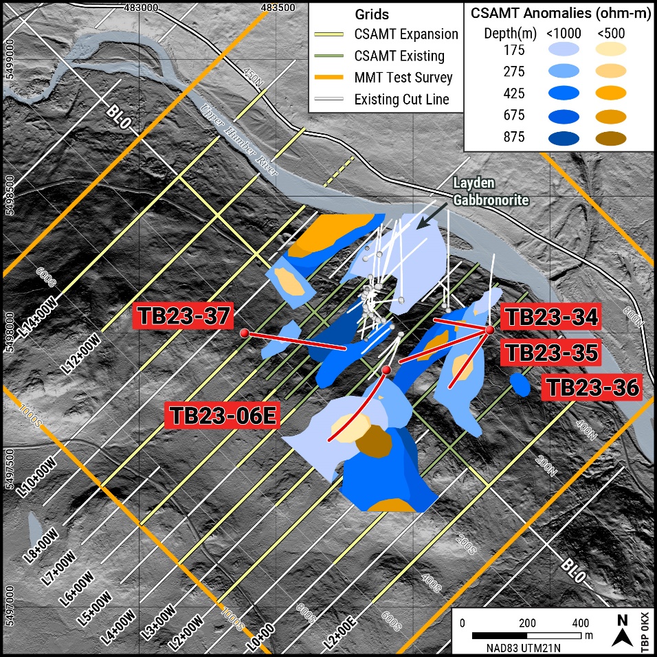 Layden CSAMT Resistivity Targets and Initial Planned Drillholes