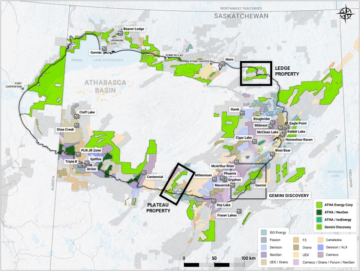 Ledge and Plateau properties relative to ATHA's Athabasca Basin land claims