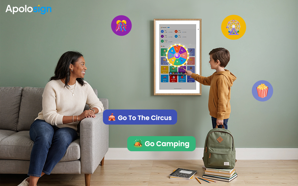 Apolosign digital calendar with rewards system for kids and no subscription fees