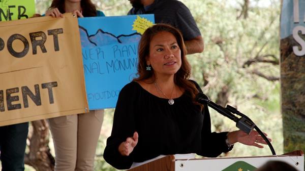U.S. Rep. Veronica Escobar, D-Texas, speaks at a news conference on July 23, 2021, alongside El Pasoans who have come together to rally around the designation of Castner Range as a national monument. The news conference was held during Latino Conservation Week.