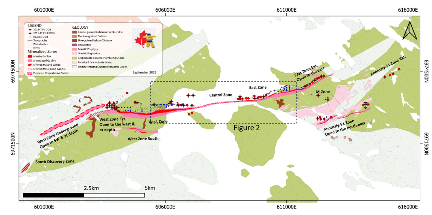 Map showing all the drill holes completed in 2023 at the Ferguson Lake project.