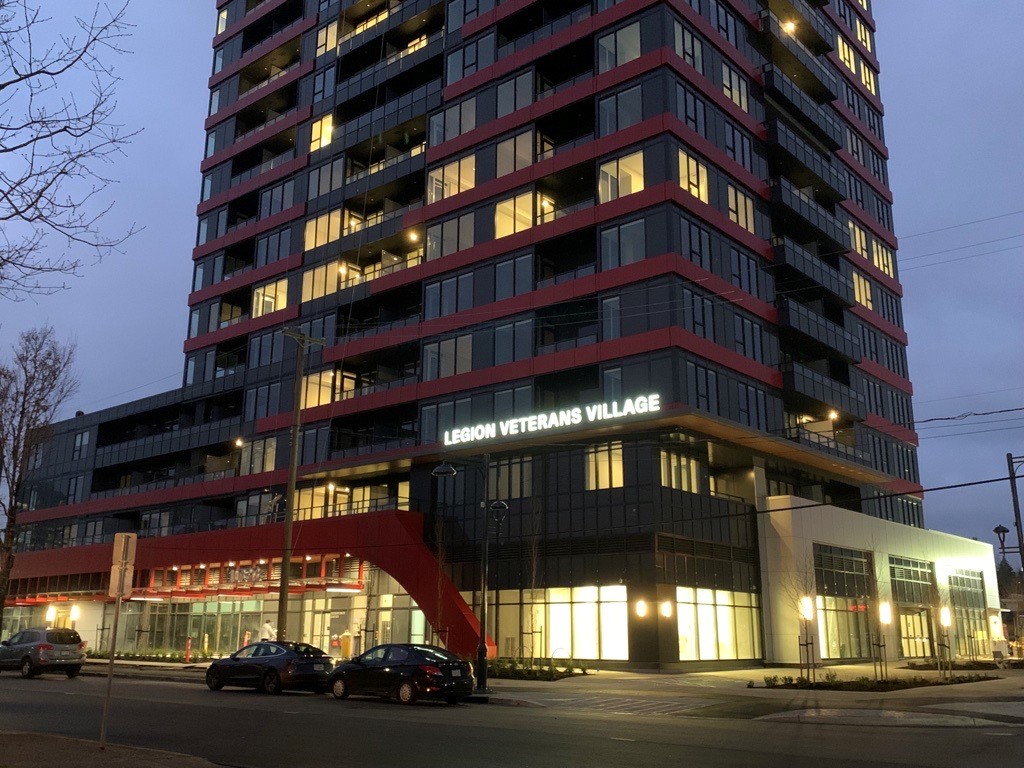 Veterans Village BC at night