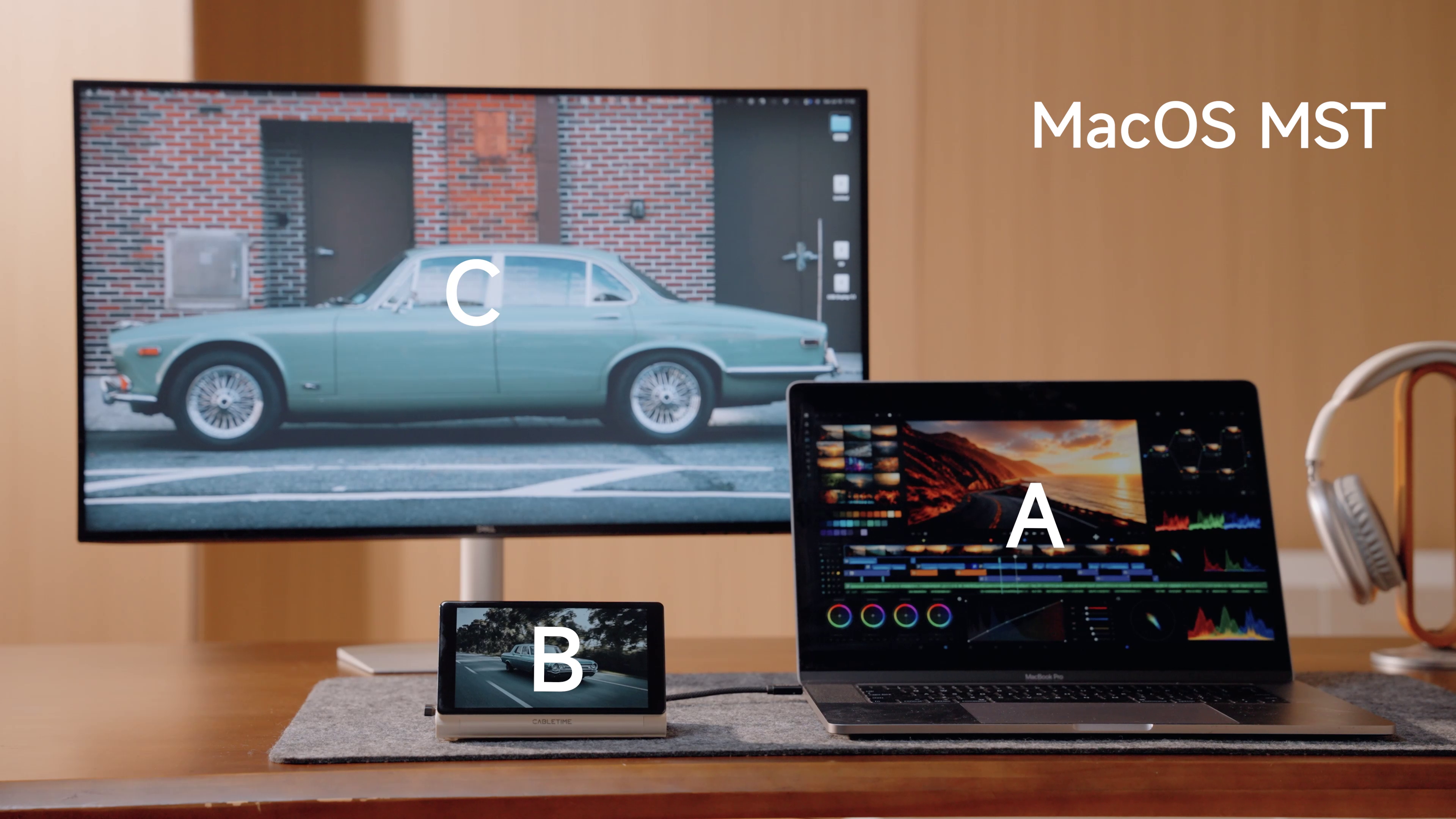 CABLETIME ScreenDock USB-C dock connected with laptop and monitor for productive workspace