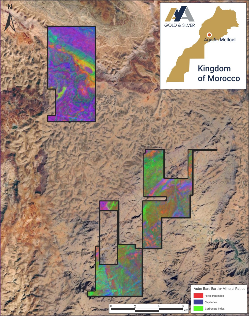 Figure 5: Agadir-Melloul project with Aster Bare Earth Mineral Ratios