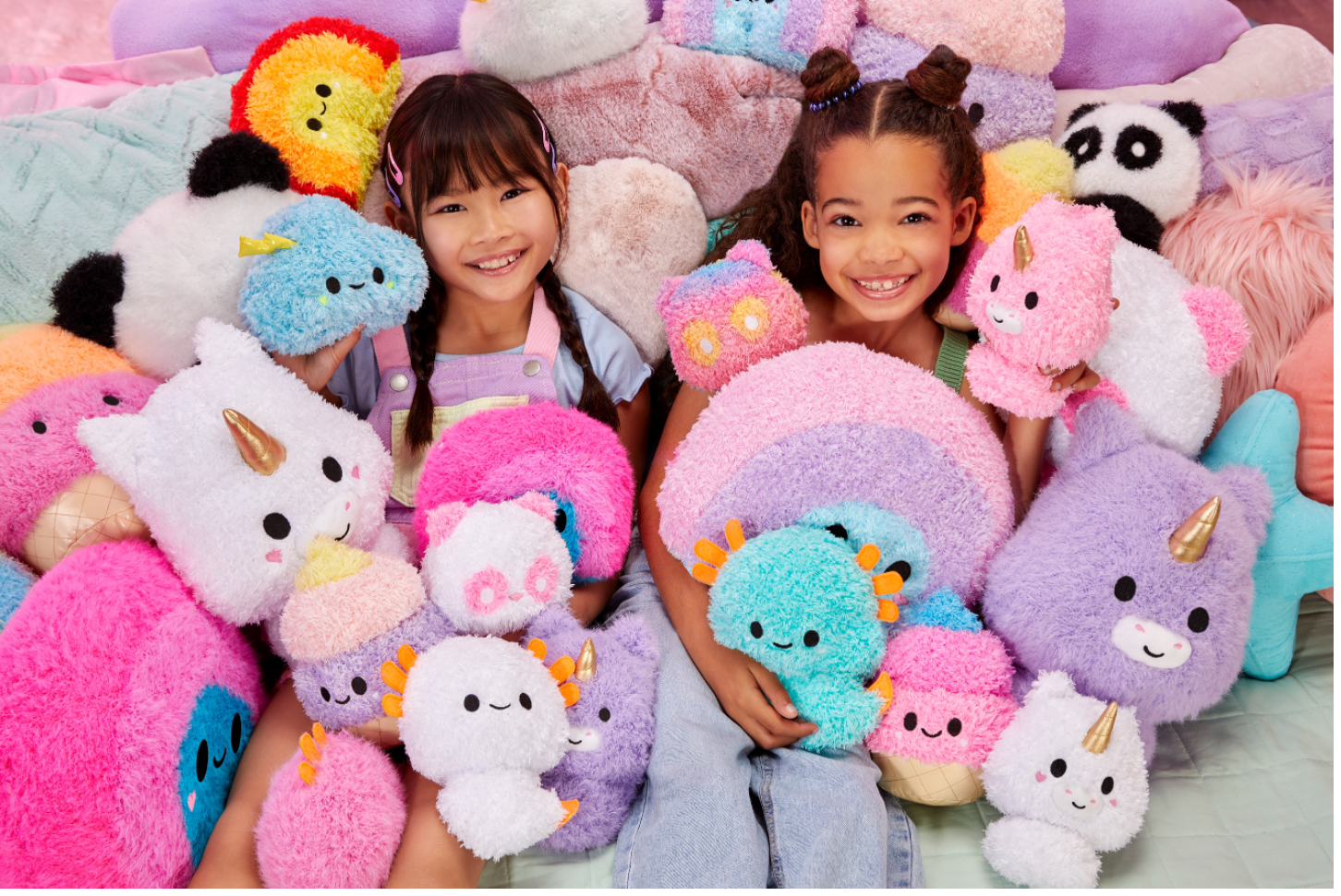 Best Friends Hugging Their New Fluffie Stuffiez Feature Plush