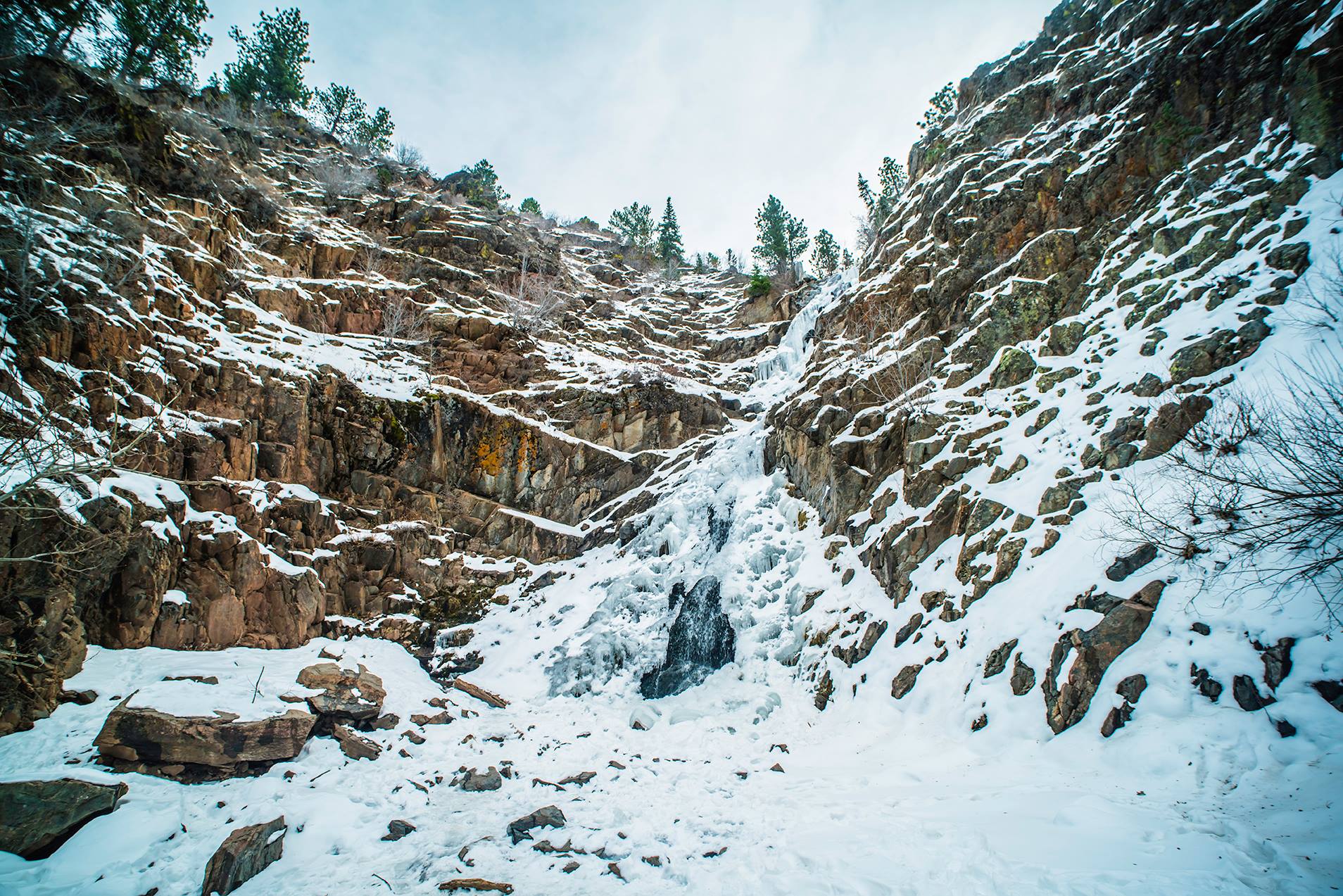 A frozen Garden Creek Falls at Rotary Park on Casper Mountain. 