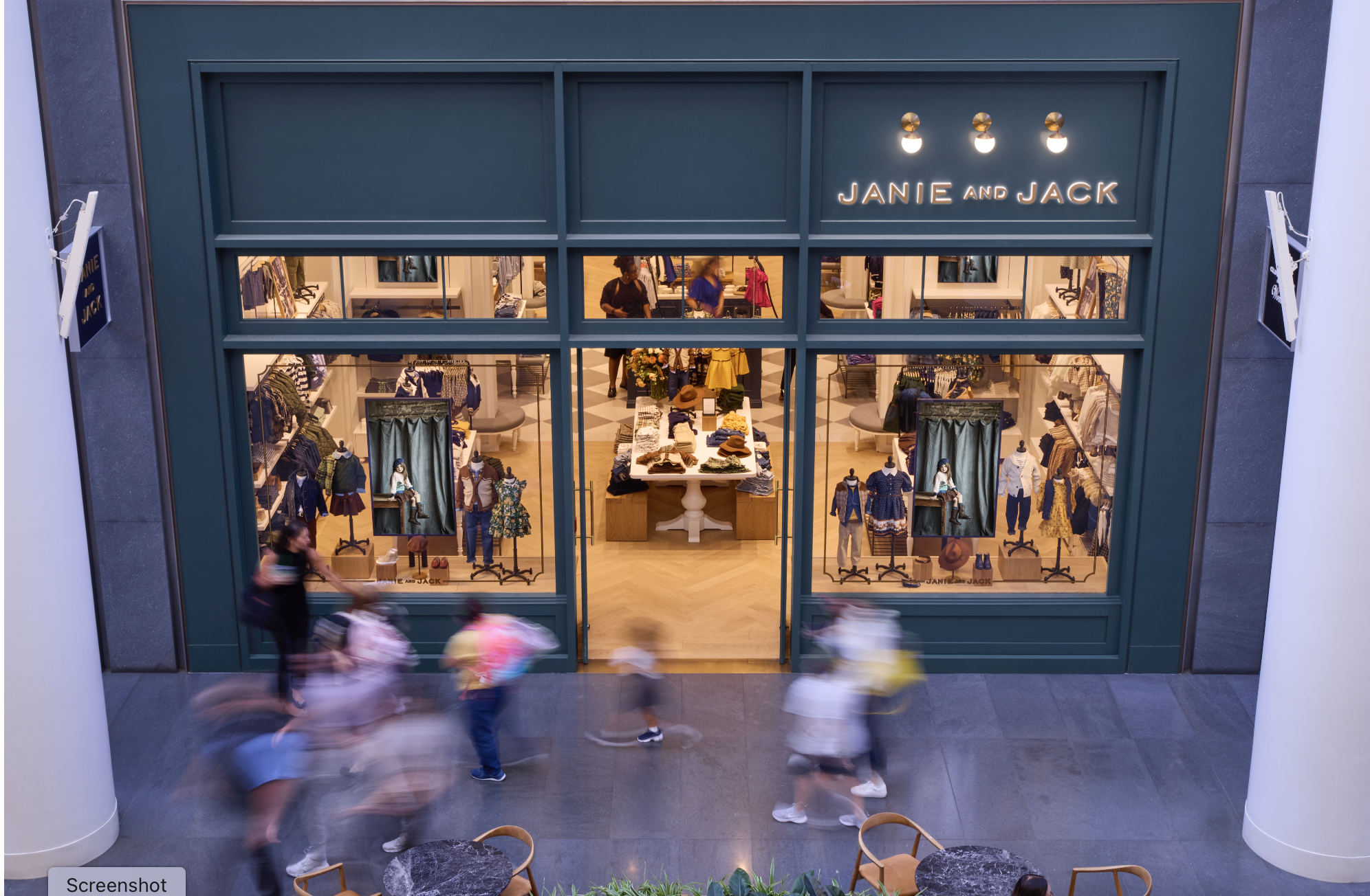 Janie and Jack Brookfield Place mall storefront with Samsung window displays