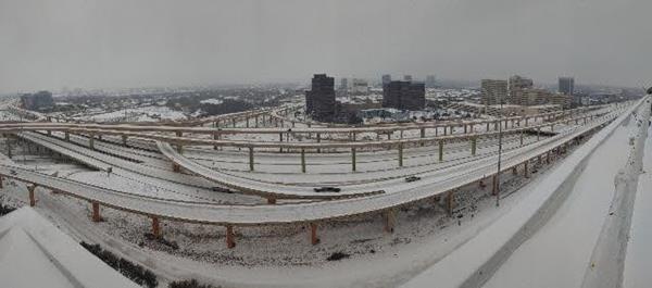 Freeway in Dallas Texas during record breaking winter storm, February 2021. 