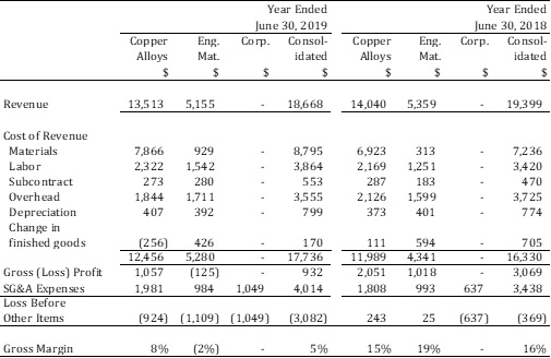 Fiscal 2019 Segment and Consolidated Operations Results