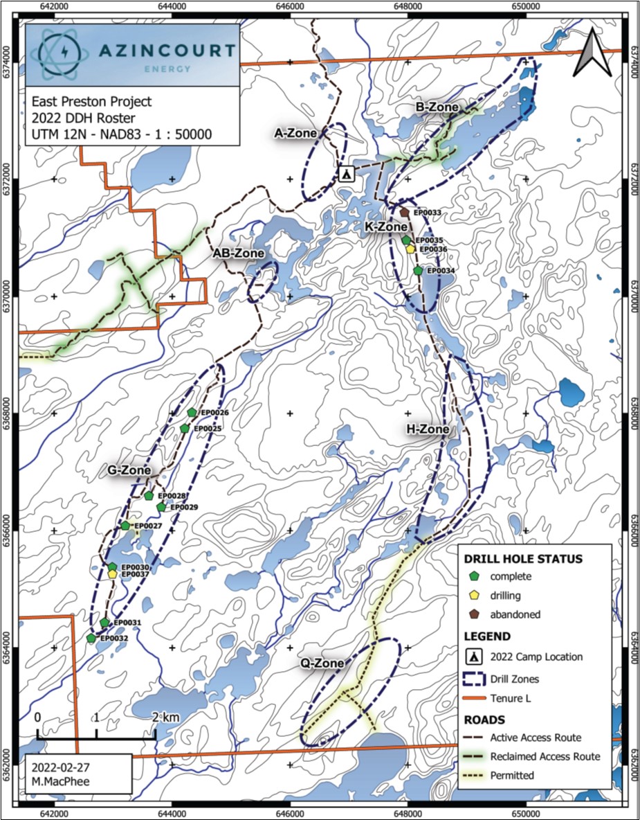 Figure 2 2022 Drill progress and Target areas at the East Preston Uranium Project