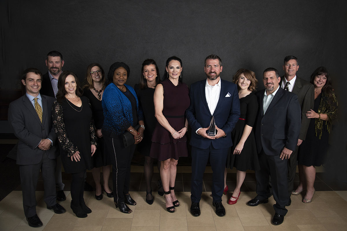 The team from Adventure Dental, Vision and Orthodontics was on hand to accept the Better Business Bureau's 2019 Torch Award in the Medium Business category. 
From left to right: Ben Mezer, Matt Shumaker, Janelle Shumaker, Rebecca Balliet, Bukky Afolabi, Denise Baker, Dr. Rebecca Misner, Joshua Gwinn, Rachel Karan, Mark Musso, Dr. Michael Pharris, Lisa McAlister