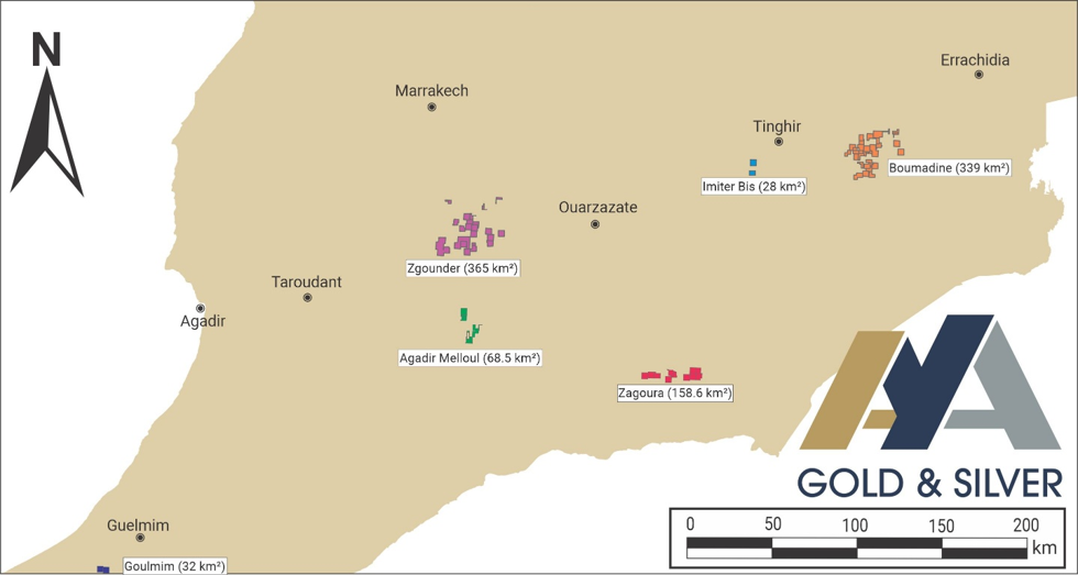 Figure 1: Localization of the different projects of Aya Gold & Silver