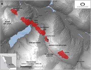 Figure 1: Cariboo deposit areas overview map