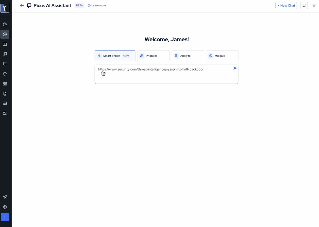 With the Picus Numi AI assistant, teams can easily request, run and analyze simulations using natural language commands. Users can even input a link to a blog about an emerging threat and Numi AI will create the attack for this adversary.