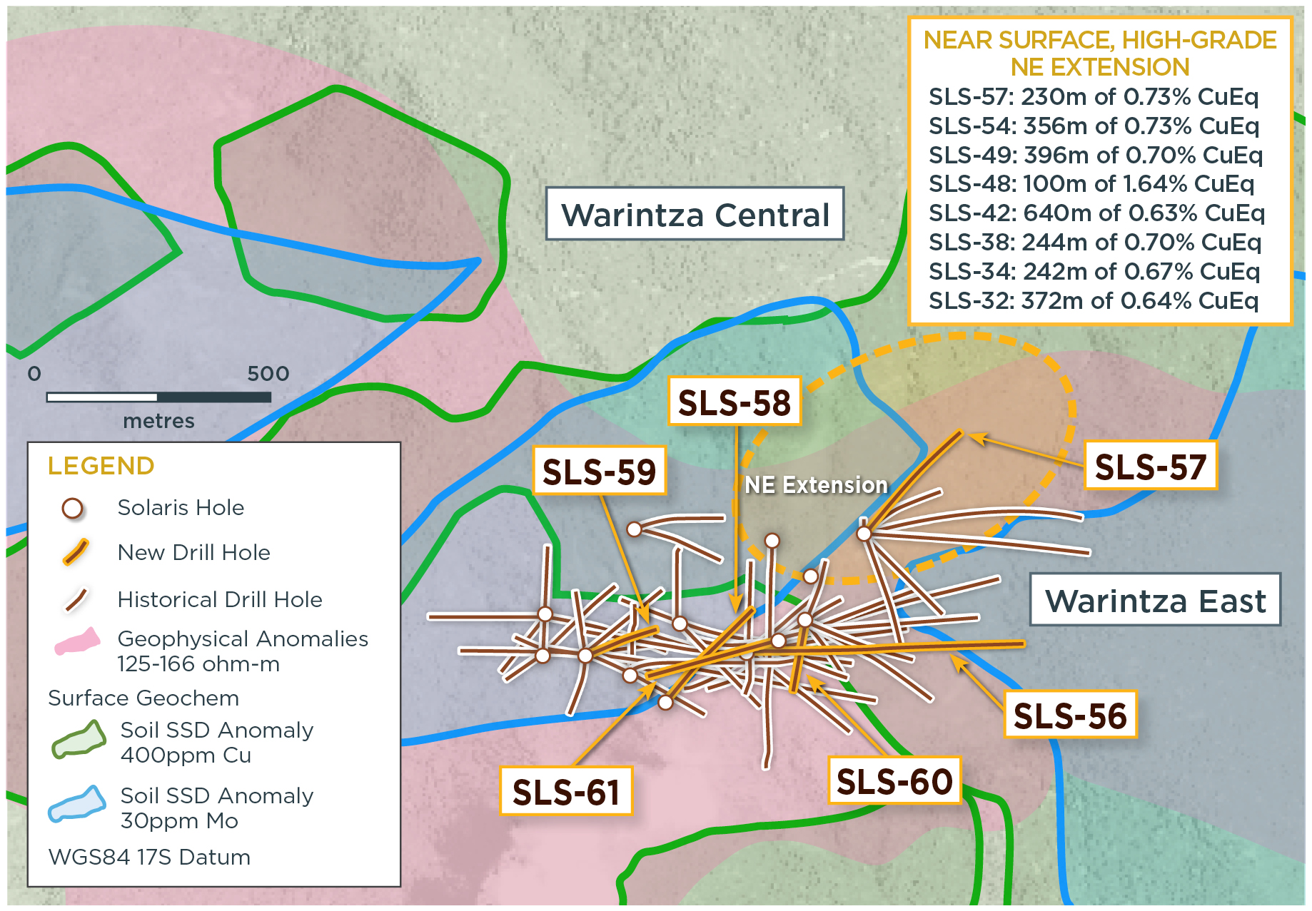 Figure 1 – Plan View of Warintza Central Drilling Released to Date