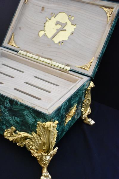 These unique limited-edition humidors are handcrafted using rare precious stones, including Tiger’s Eye, Mother of Pearl, Red Jasper, Malachite, Amethyst, and Lapis Lazuli.