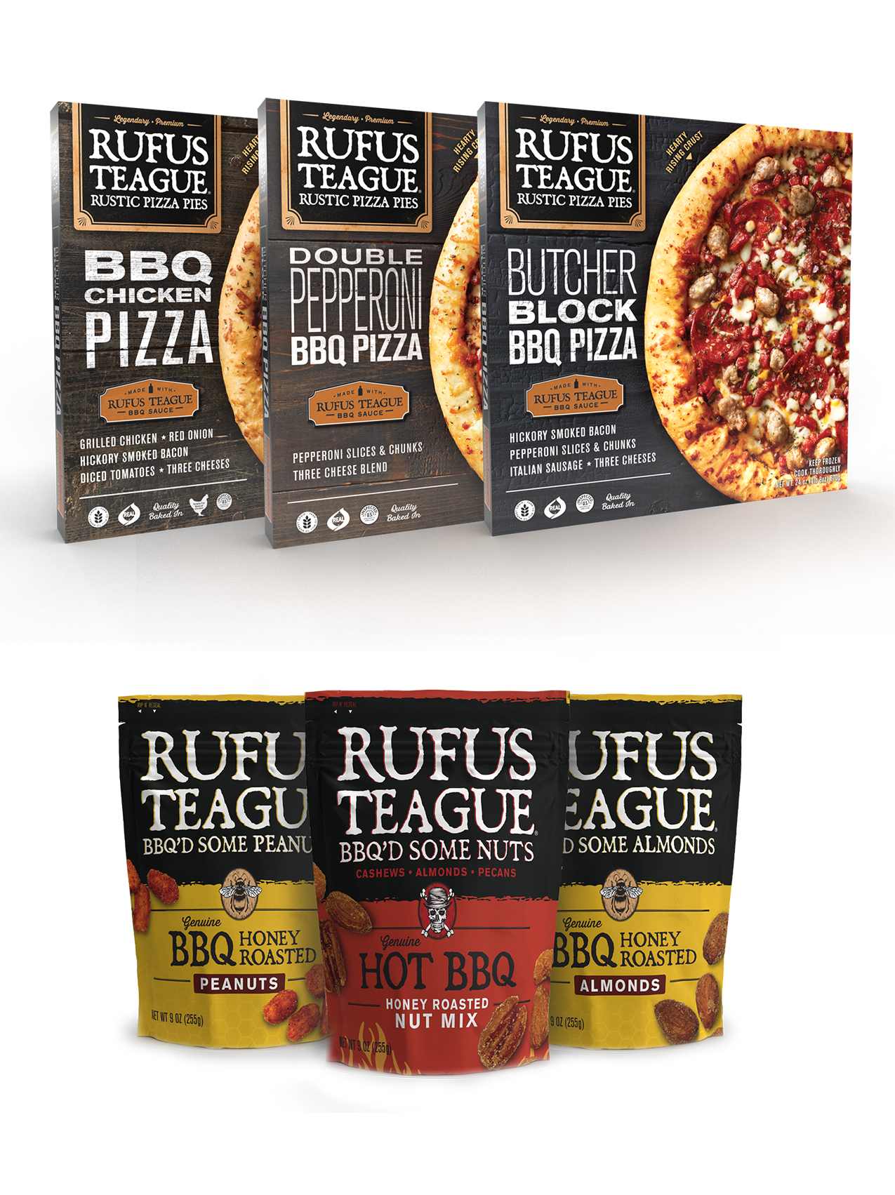 Rufus Teague Rustic BBQ Pizzas and line of BBQ Nuts