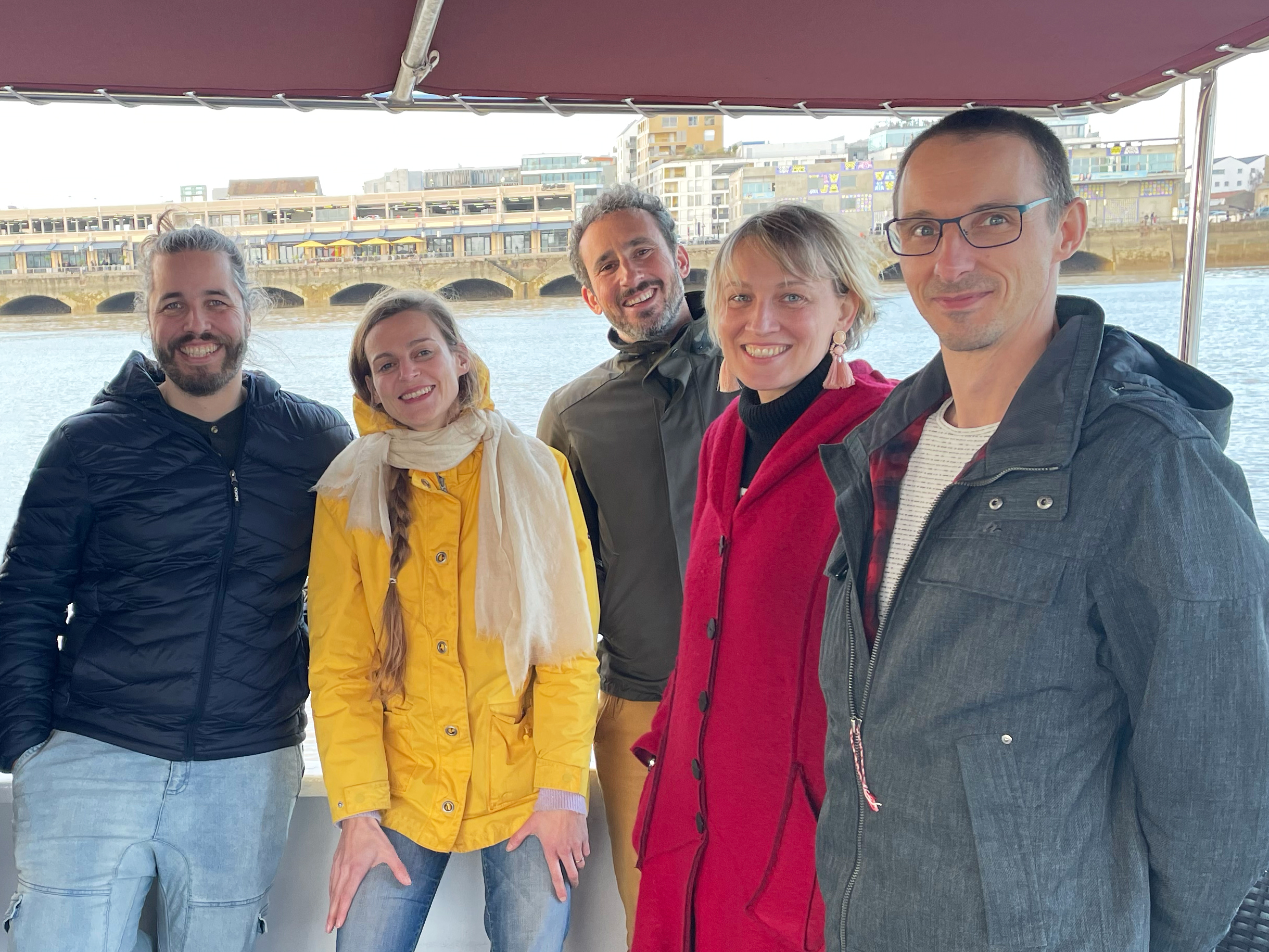 From left to right : Vincent Routhier (president of Lü), Marie Mérouze (CEO et president of MArbotic), Emmanuel Dru (employee of MArbotic), Julia Borkowska  (employee of MArbotic), Mathieu Deletrain  (employee of MArbotic)