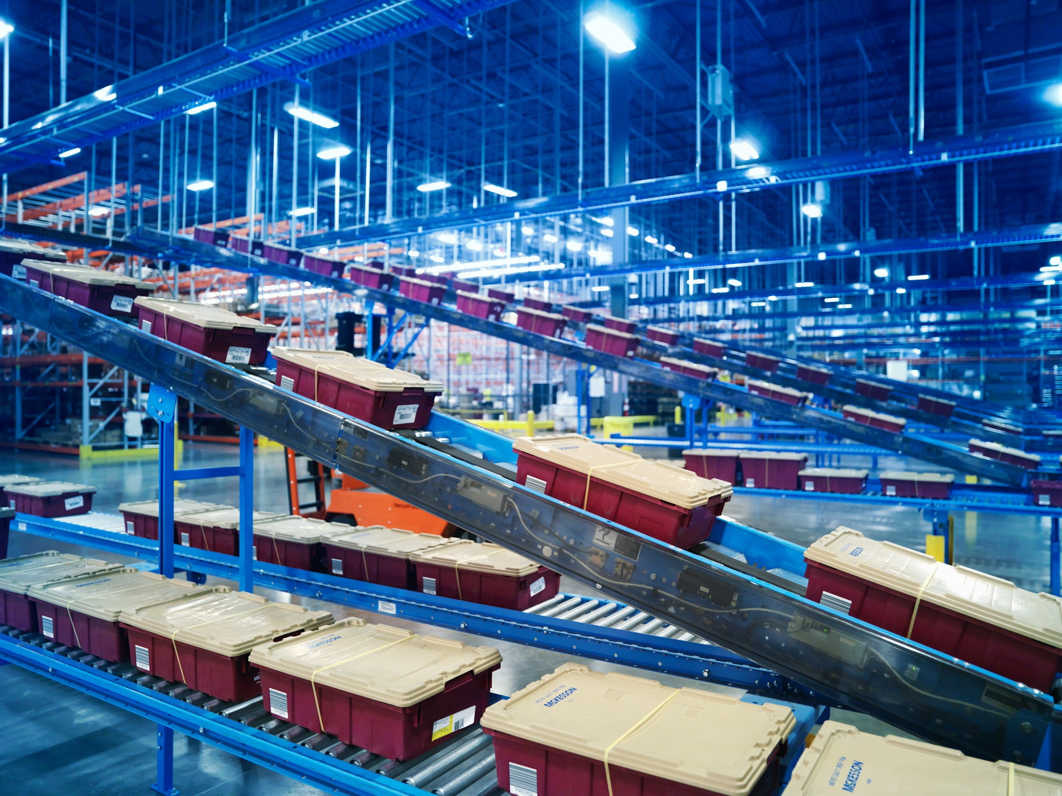 McKesson distribution center showing conveyor and sortation systems at a similar McKesson distribution center facility. Photo courtesy of McKesson