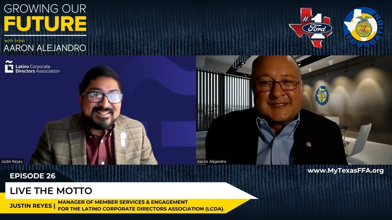 John Bradley Reyes Manager of Member Engagement and Former FFA Student Member Interviewed by Growing Our Future Host Aaron Alejandro