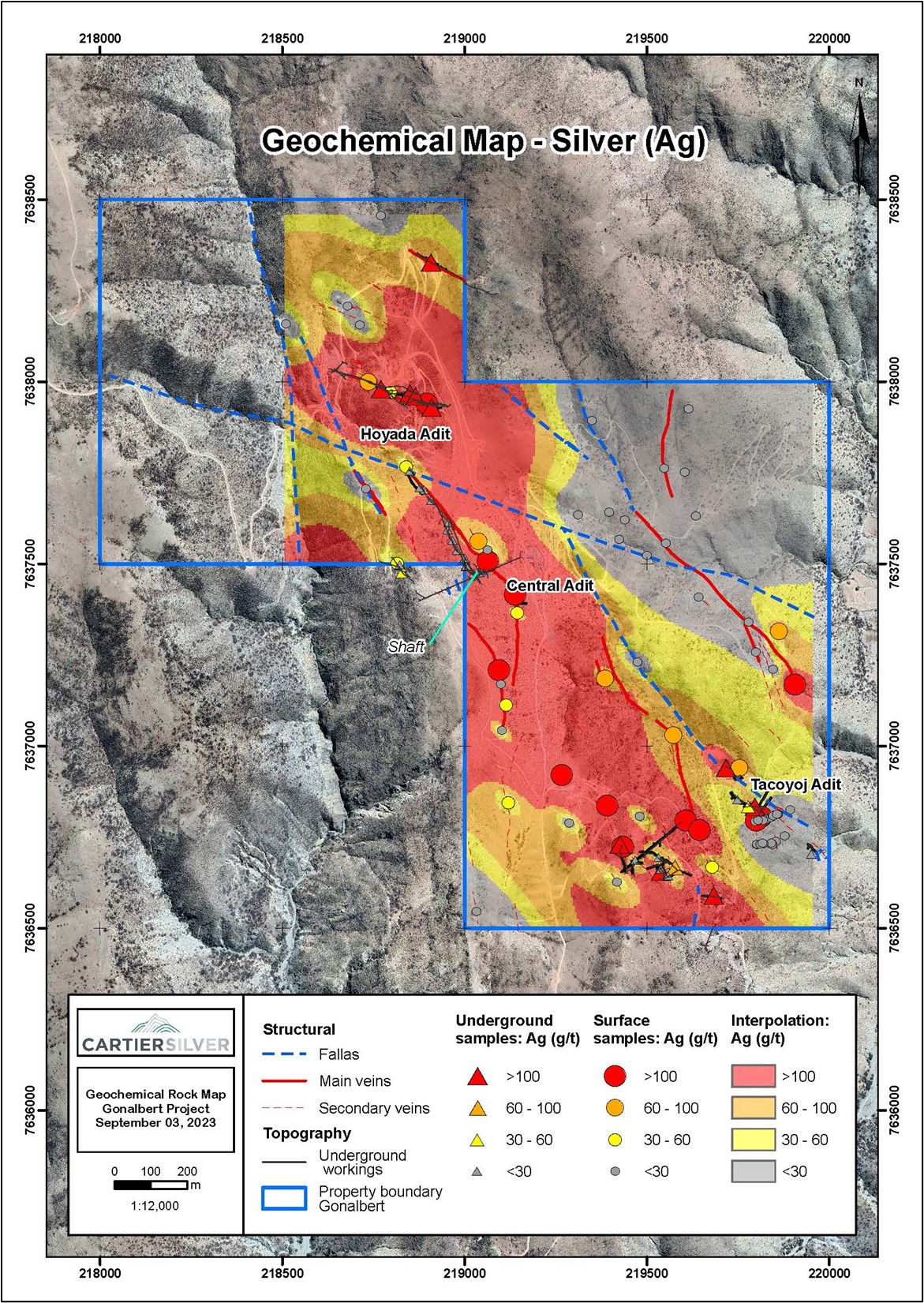 Rock Geochemical Sampling, Gonalbert Property Showing Ag Distribution