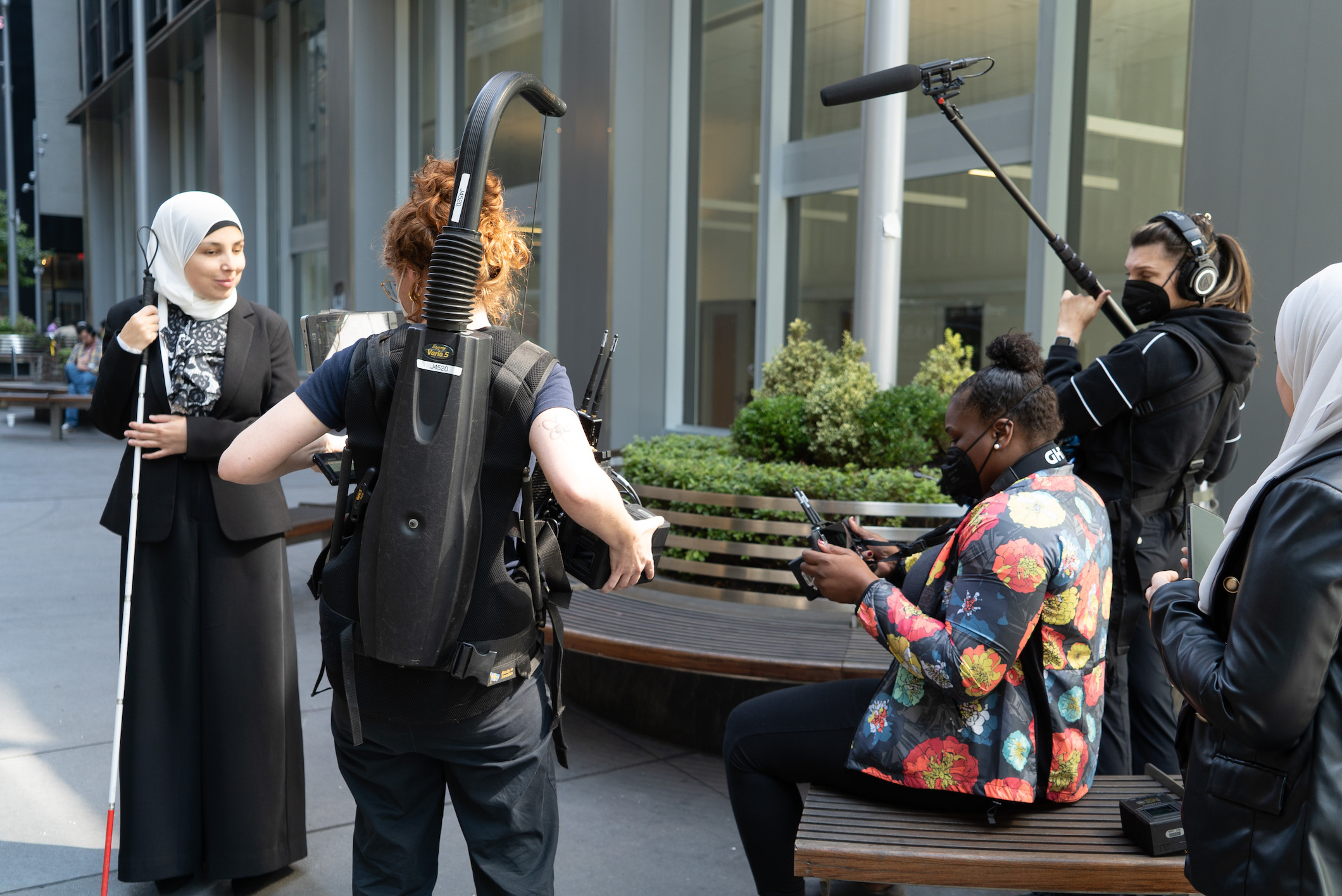 Queen Collective Director Jenn Shaw with an all-female crew shooting honoree U.S Special Advisor on International Disability Rights Sara Minkara