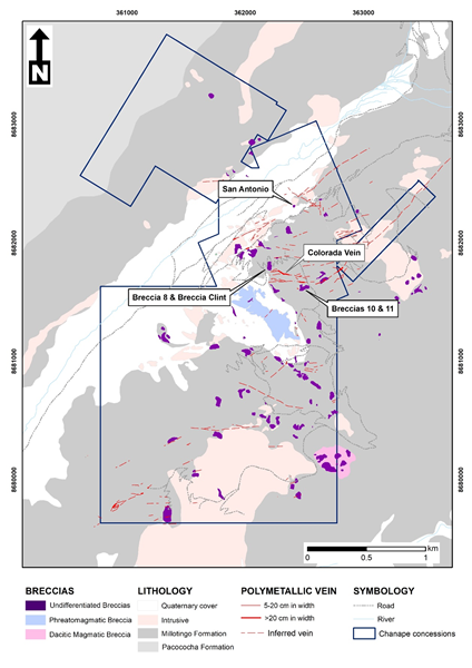 Figure 1 – Chanape Project – Geology and Prospects Drilled in 2022