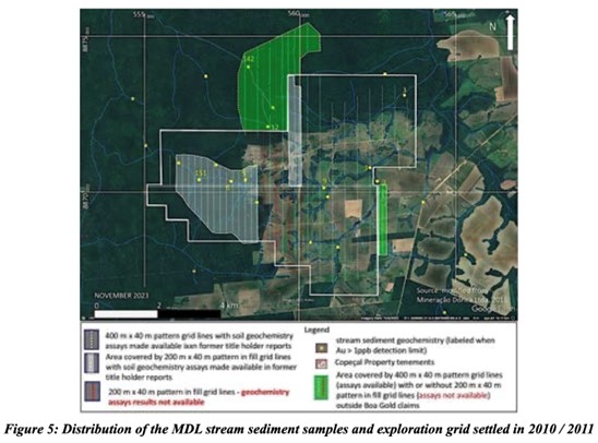 Distribution of the MDL stream sediment samples and exploration grid settled in 2010 / 2011