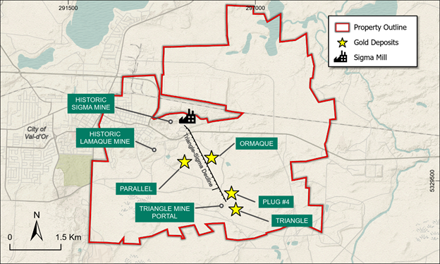 Figure 1: Location of the Lamaque Project with respect to the City of Val-d’Or