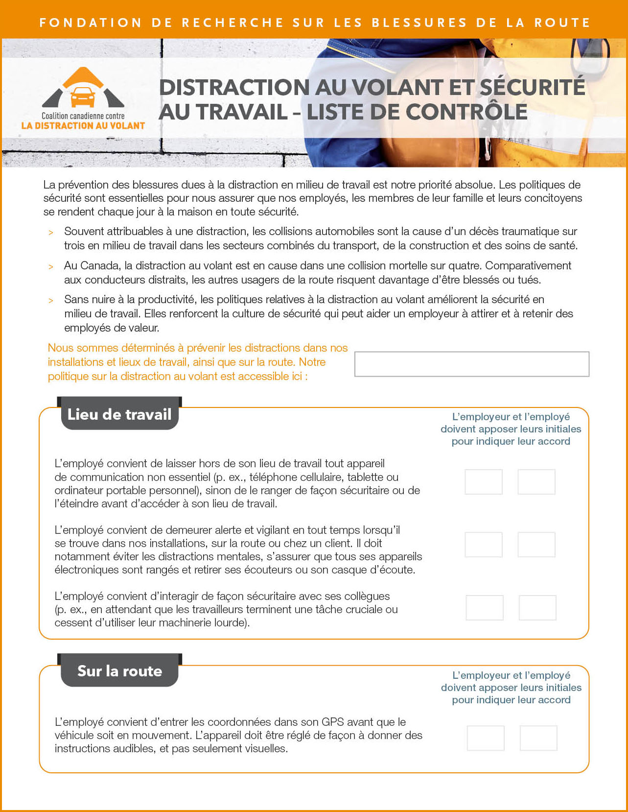 Distraction au volant et sécurité au travail – Liste de contrôle