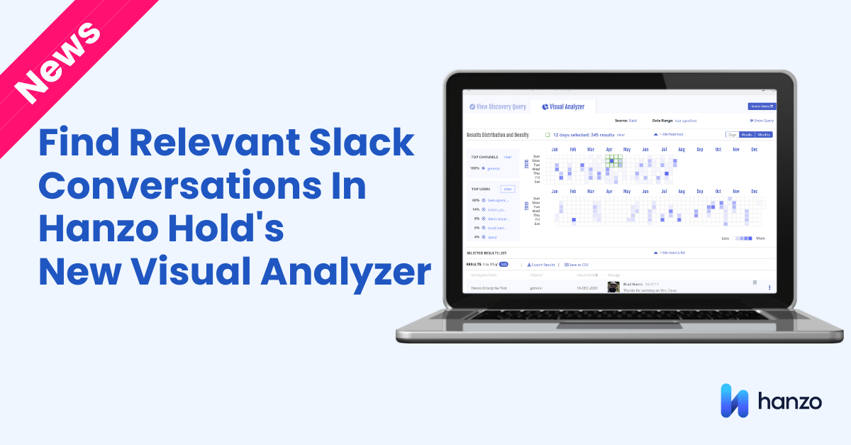 Hanzo Hold's new Visual Analyzer allows corporate legal and HR teams to quickly visualize hot spots within the Slack data for efficient ECA in ediscovery.