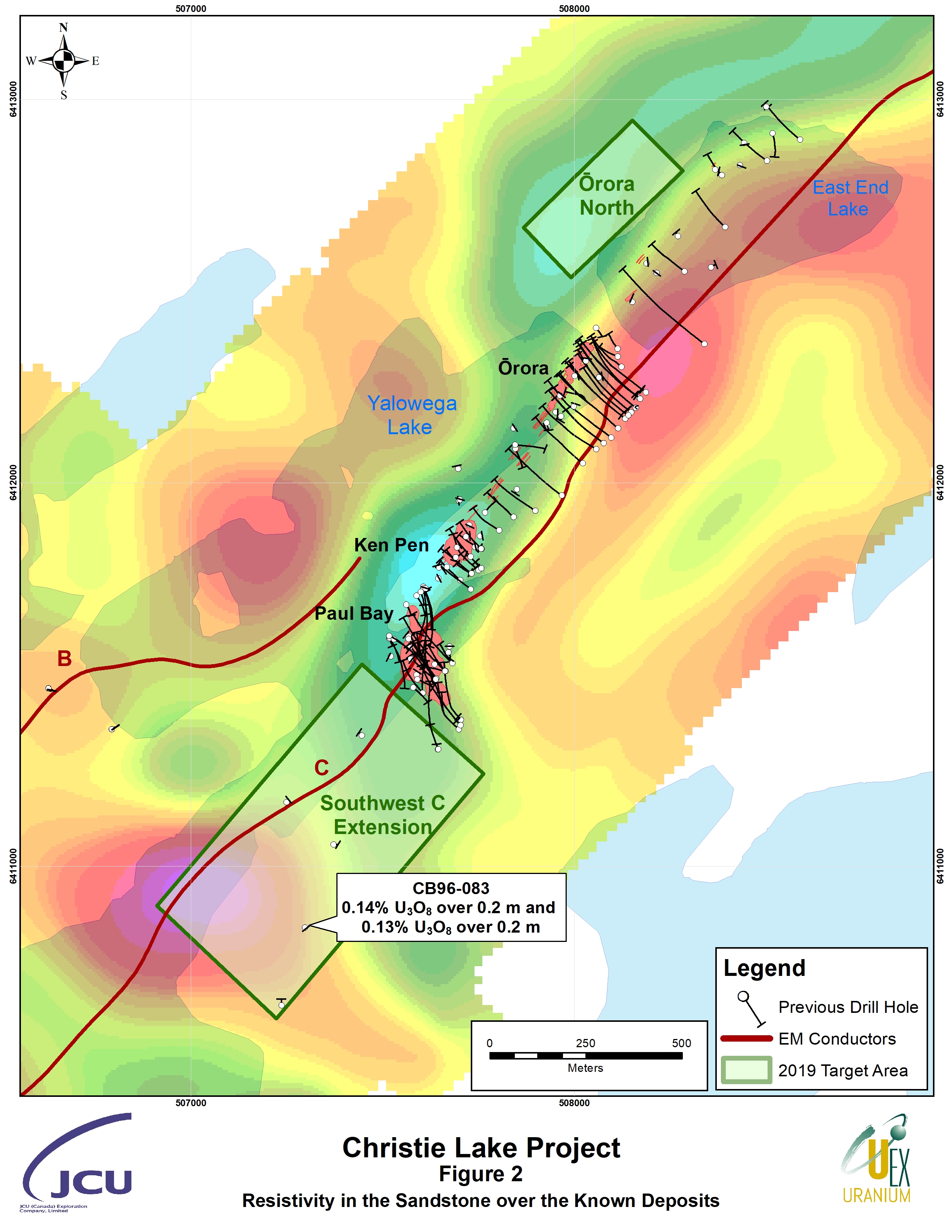 Christie Lake Project Figure 2 Resistivity in the Sandstone over the Known Deposits