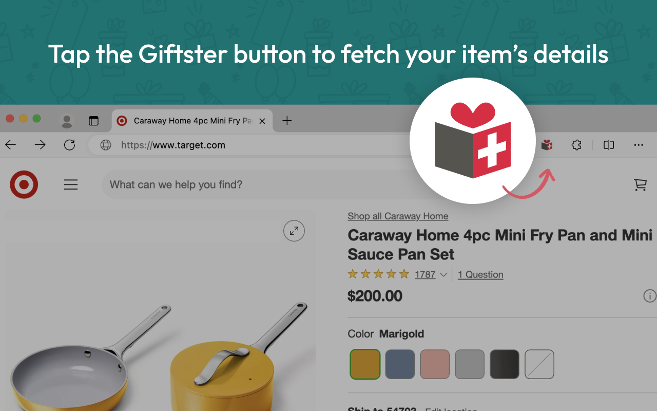 The Add to Giftster button icon displays on a member's favorite web browser