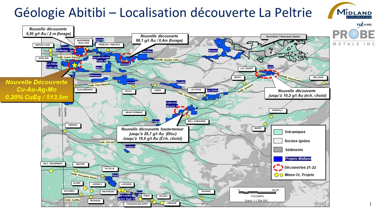 Figure 1 Géologie Abitibi- Localisation découverte La Peltrie