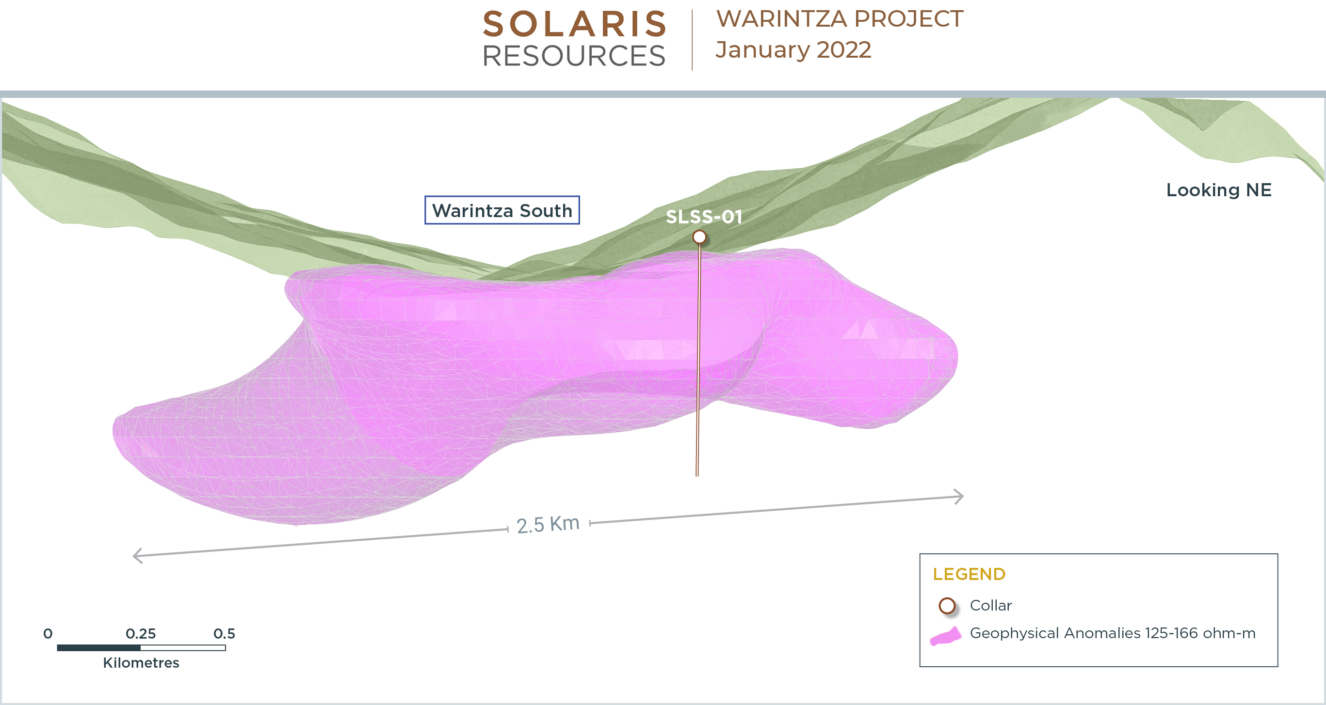 Figure 3 – Long Section of Warintza South 3D Geophysics Looking Northeast