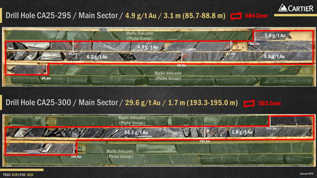 Photos of the drill core from holes CA25-295 and CA25-300