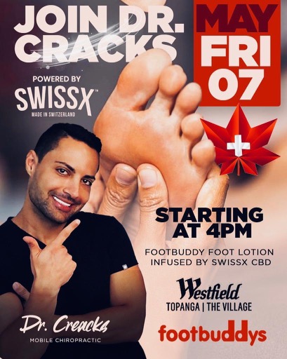 Dr. Cracks will kick off his $1 million foot rub contest with Swissx CBD lotion with Footbuddys and Westfield. Go to Swissx.com to order your lotion and upload you most creative video to the Dr. Cracks channel on SwissxTV. 