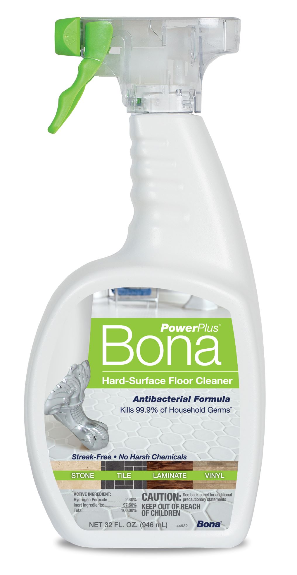 Bona PowerPlus® Antibacterial Hard-Surface Floor Cleaner is a hydrogen peroxide-based disinfectant cleaning solution specifically designed for floors; kills 99.9 percent of household germs. 