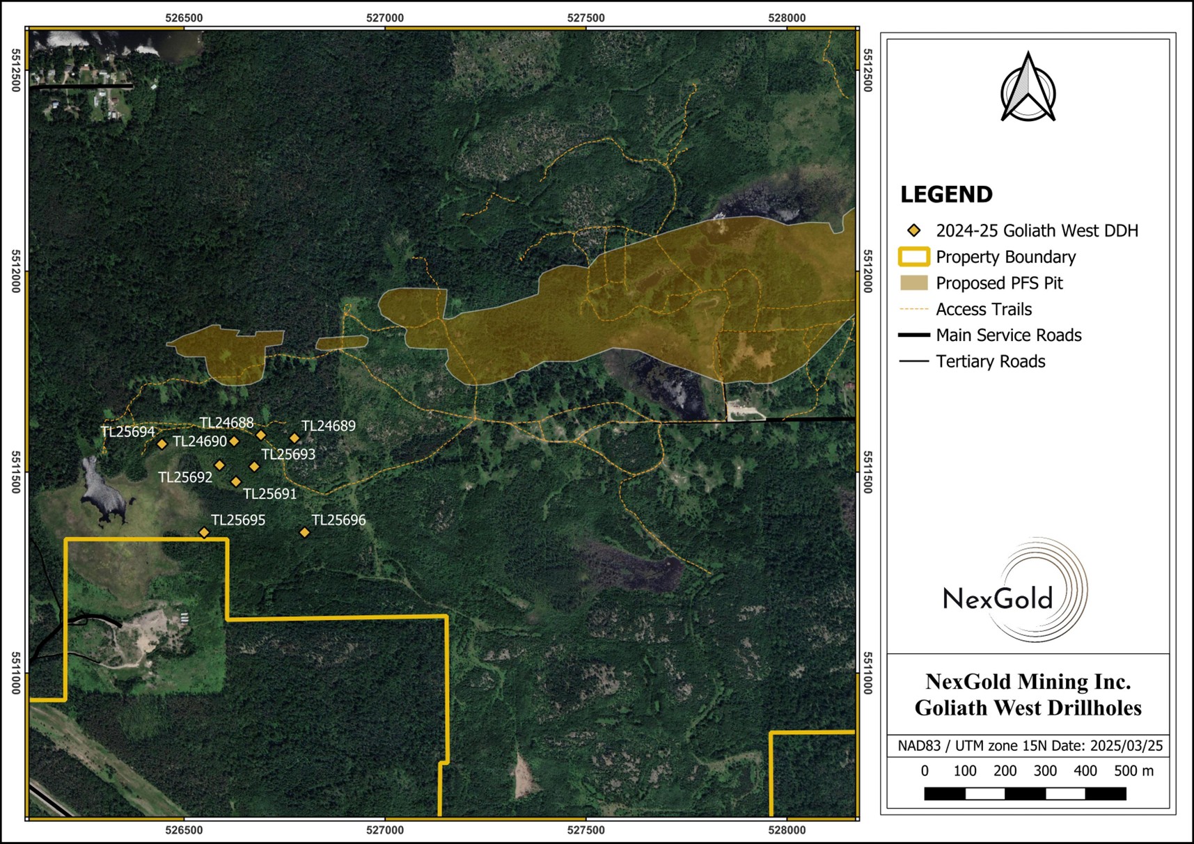 NexGold Intersects High-Grade Gold Mineralization at Goliath West and Extends Gold Mineralization at the Far East Prospect 