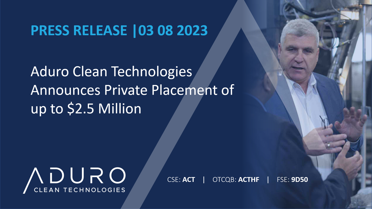 Aduro pleased to announce a non-brokered private placement consisting of a minimum of 2,150,500 units of the Company (each, a “Unit”) and a maximum of 2,688,200 Units, at a price of $0.93 per Unit, for gross proceeds of a minimum of $1,999,965 and a maximum of $2,500,026 (the “LIFE Offering”).