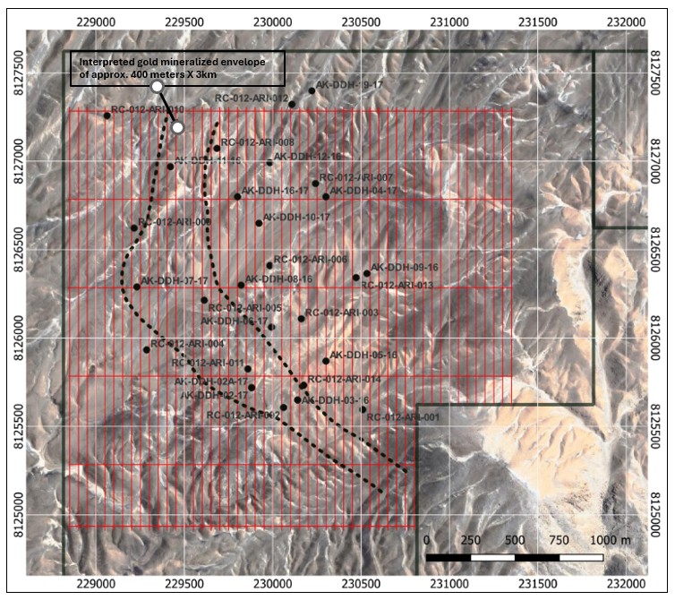 Map showing the distribution of the magnetic survey lines flown above the Arikepay Property 