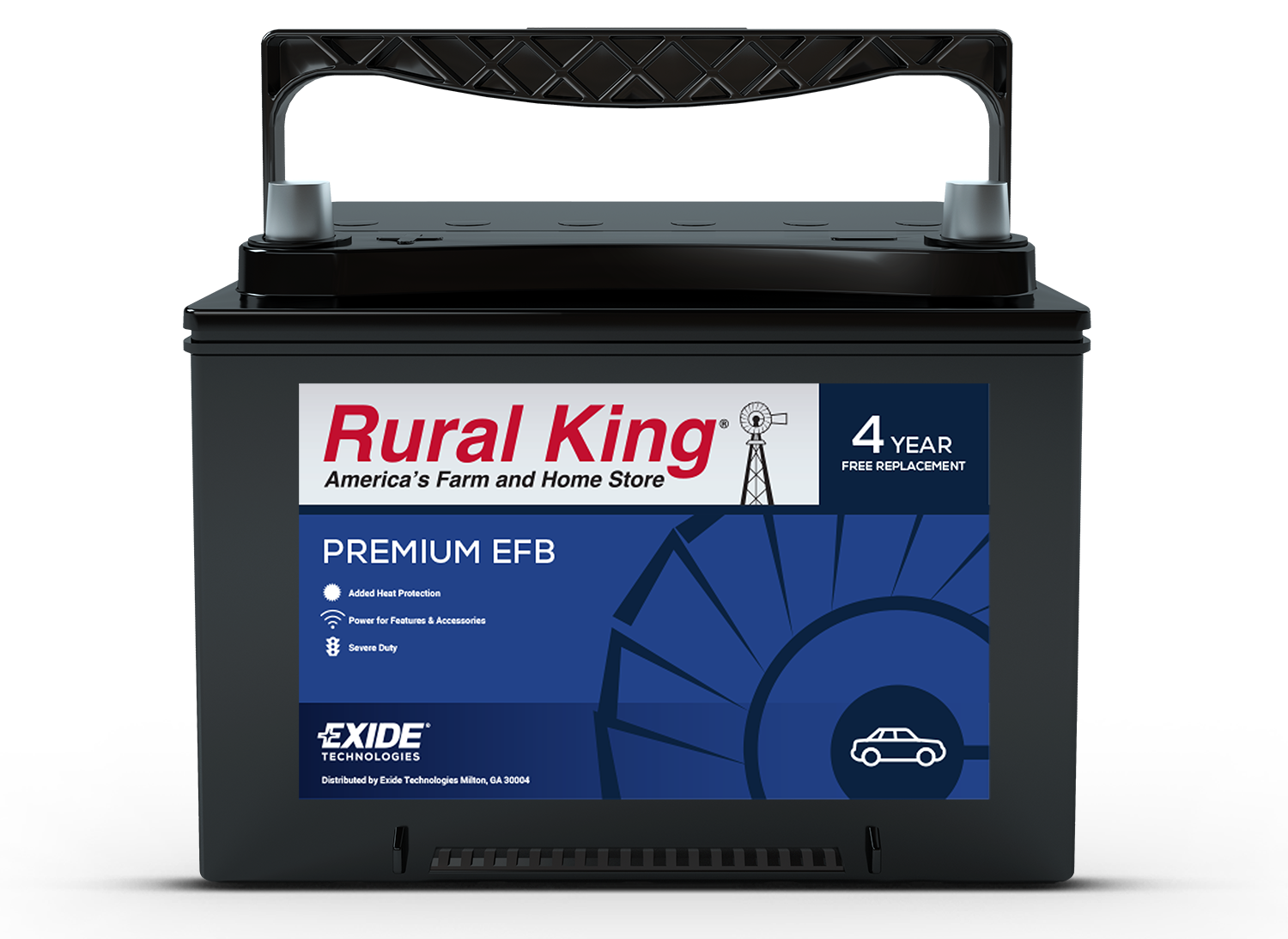 Exide Enhanced Flooded Batteries (EFB) automotive batteries are now available at Rural King locations across the country under the Rural King Premium EFB brand name