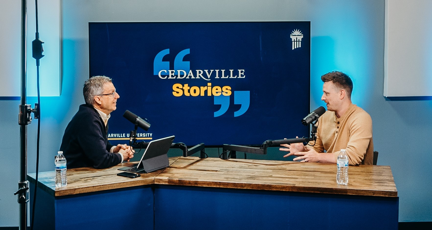 Parker Adams, right, talks with Mark Weinstein on a recent Cedarville Stories Podcast. Their topic centered on the movie-making industry and the most recent movie Parked edited, Unsung Hero, which releases nationally on April 26.