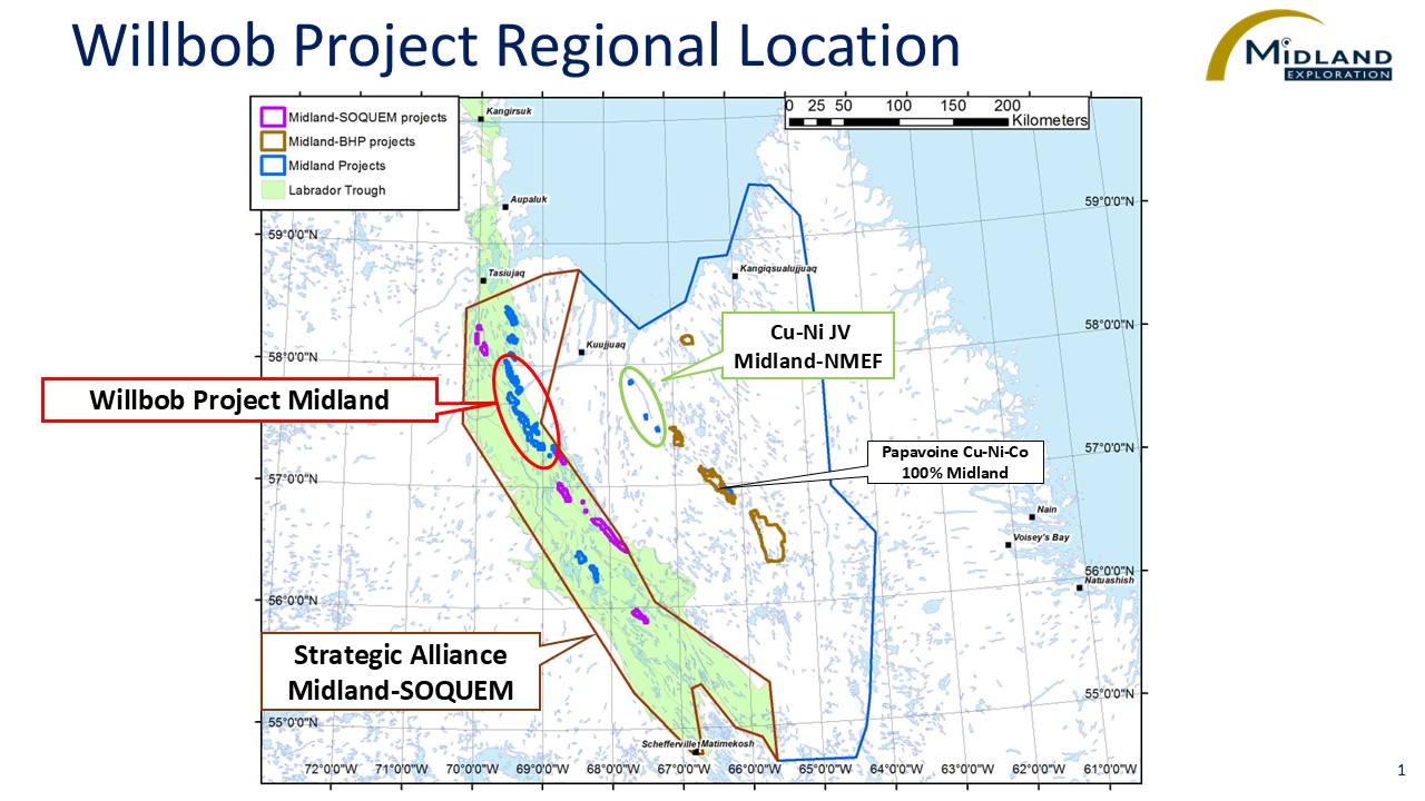 Midland Begins Drilling Program on the Willbob Gold Project in the Labrador Trough 