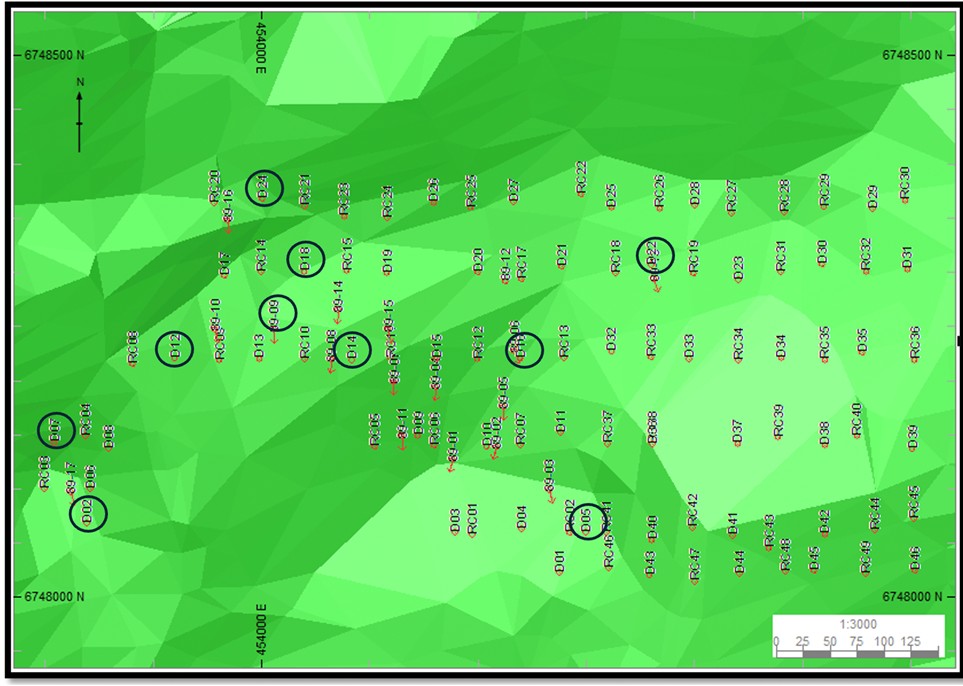 Location of the 2010 Diamond drill holes within the Hill Deposit