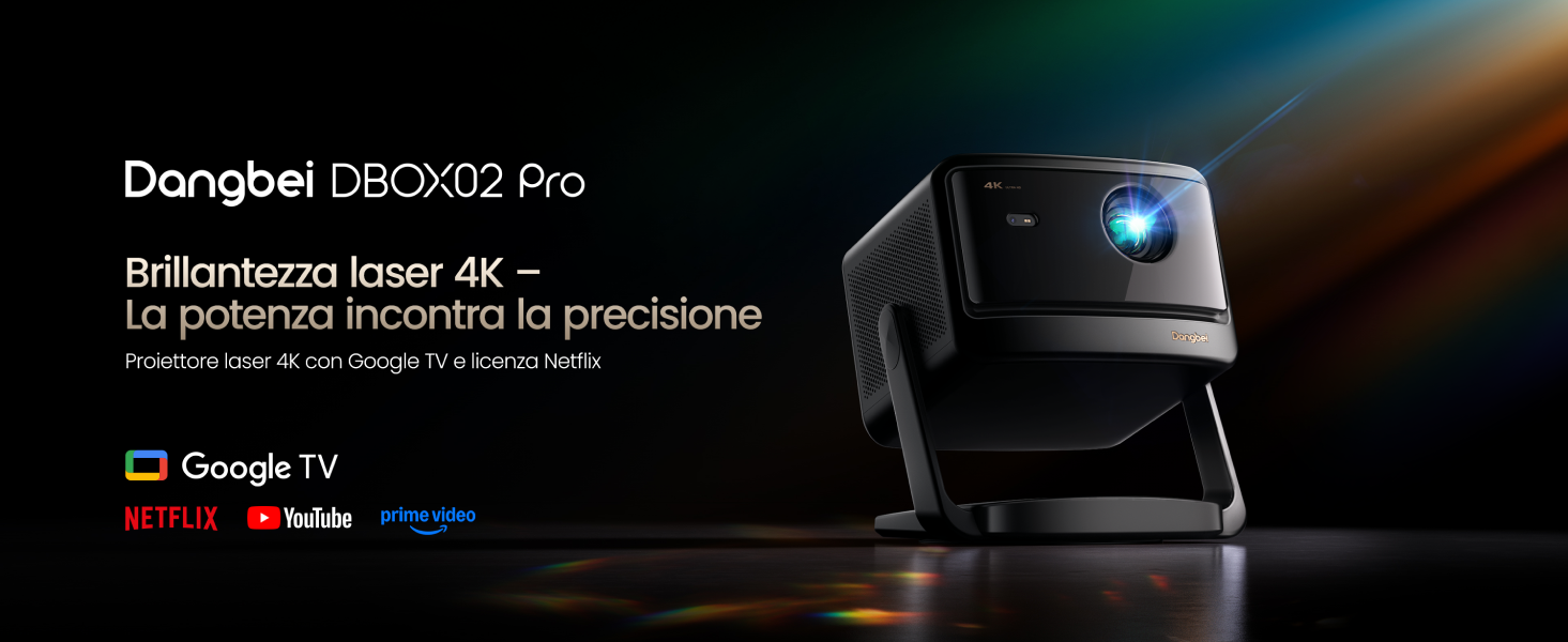 Proiettore laser 4K Dangbei DBOX02 Pro con Google TV e supporto per Netflix con licenza
