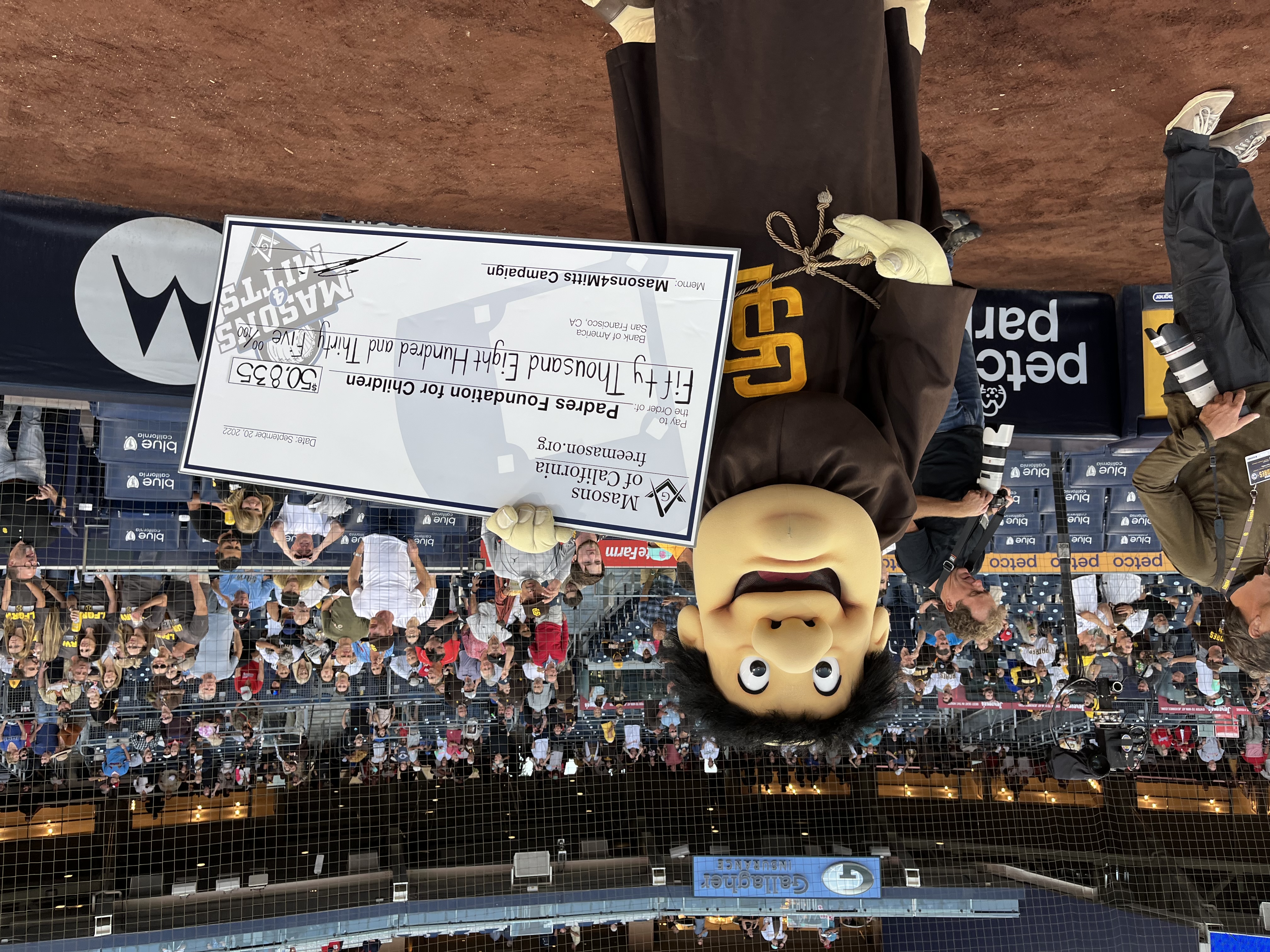 Masons of California Present $50,835 Check to San Diego Padres Through Masons4Mitts 