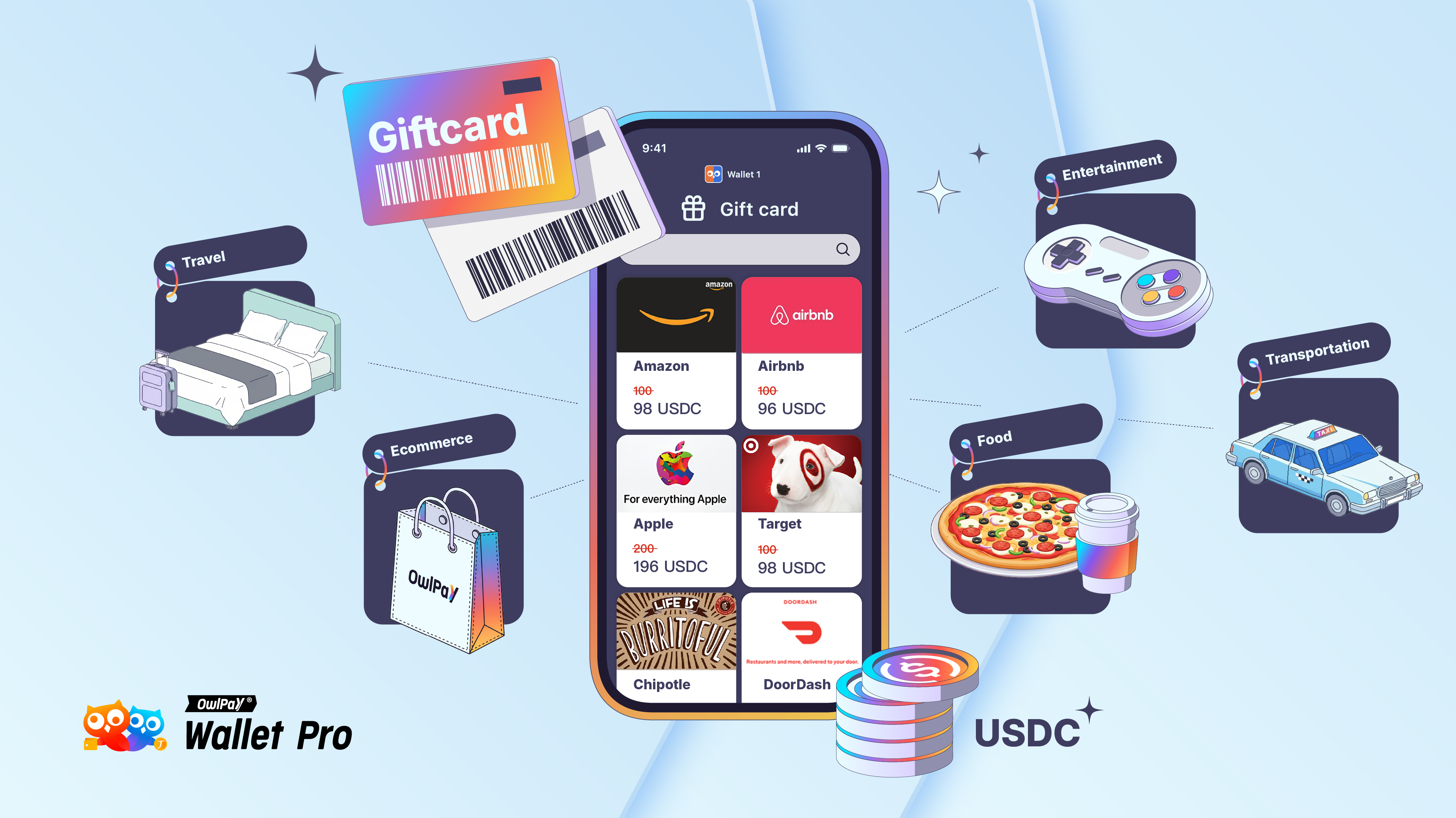 OwlPay Wallet Pro now allows U.S. users to buy more than 100 digital gift cards directly with USDC across leading American retailers