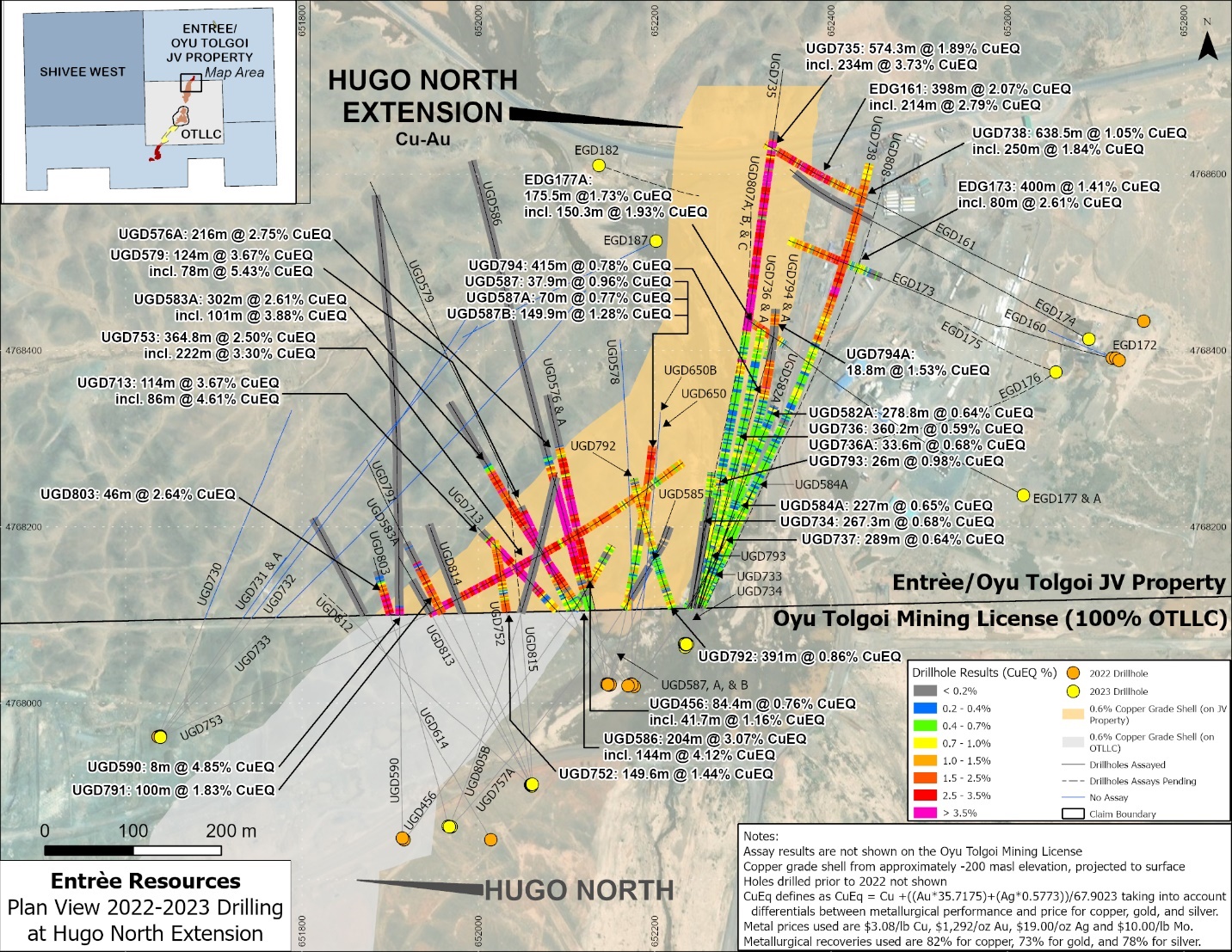Plan View of 2022 and 2023 Drilling at the HNE Deposit