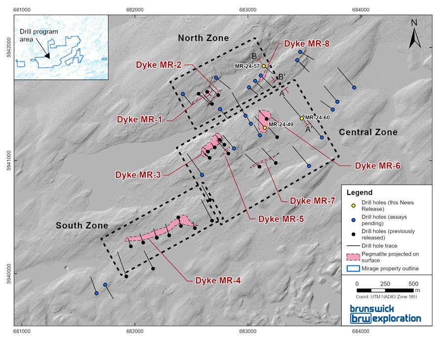 Surface Map of the Mirage Project and Drill Holes Completed to Date